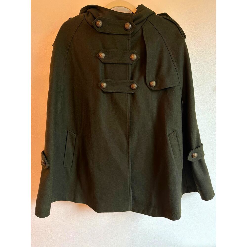 F&M Military Style Olive Green Hooded Cape/Poncho Coat | Women's Small